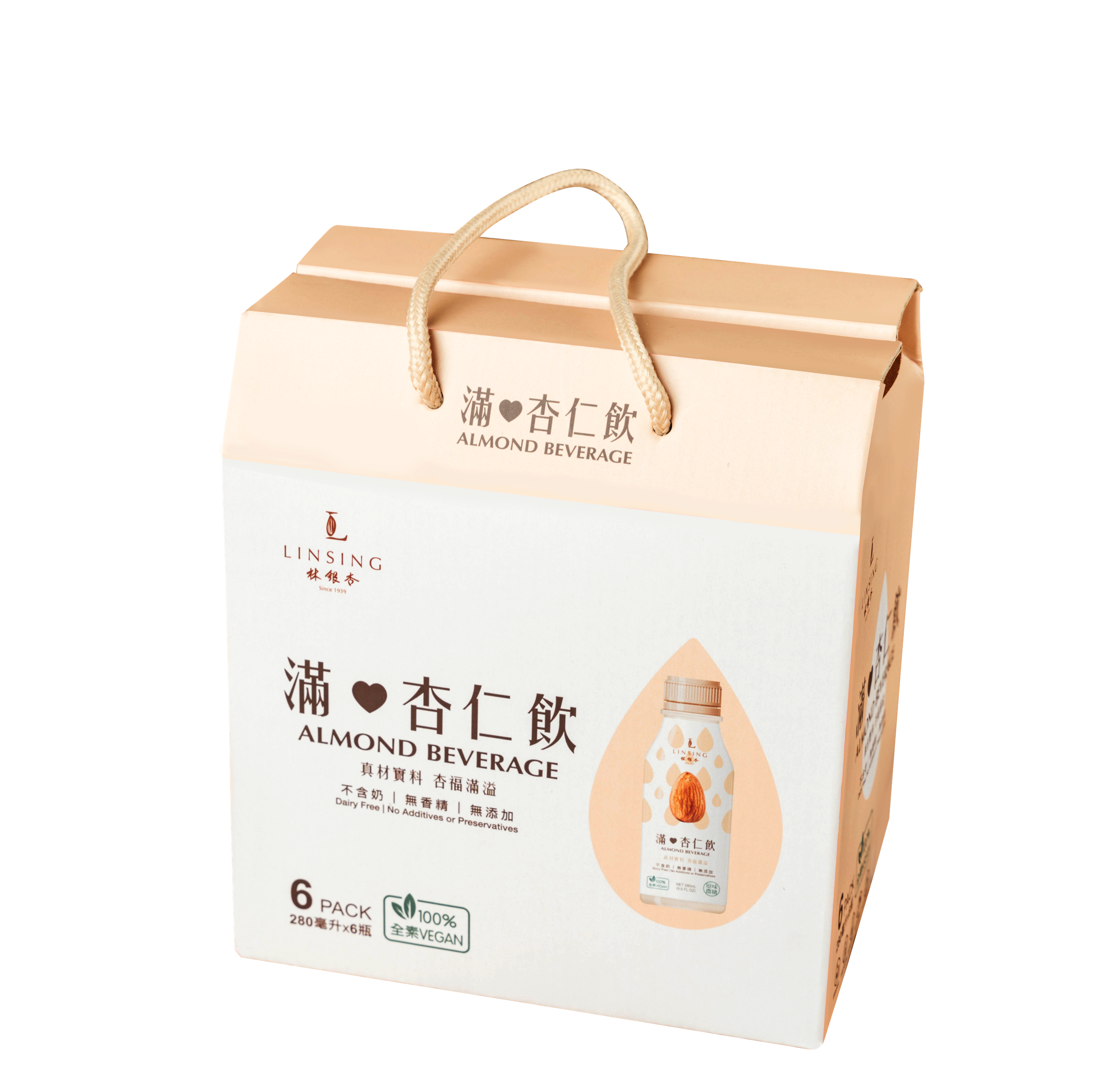 《LINSING 林銀杏》滿杏仁飲-甜280ml (6入禮盒)