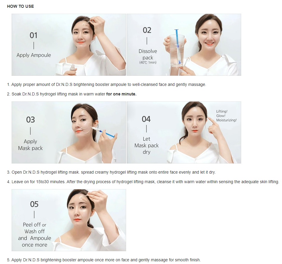 【韓國進口正貨熱銷美妝保養品】【新品上市折扣】Hydrogel Lifting Mask & Brightening Booster Ampoule kit Dr. NDS 煥白修護撫平細紋美妝組 緊緻撫平細紋水洗面膜 【容量】3.5mlx10pcs & 煥白修復濃縮安瓶【容量】20mlx1pc